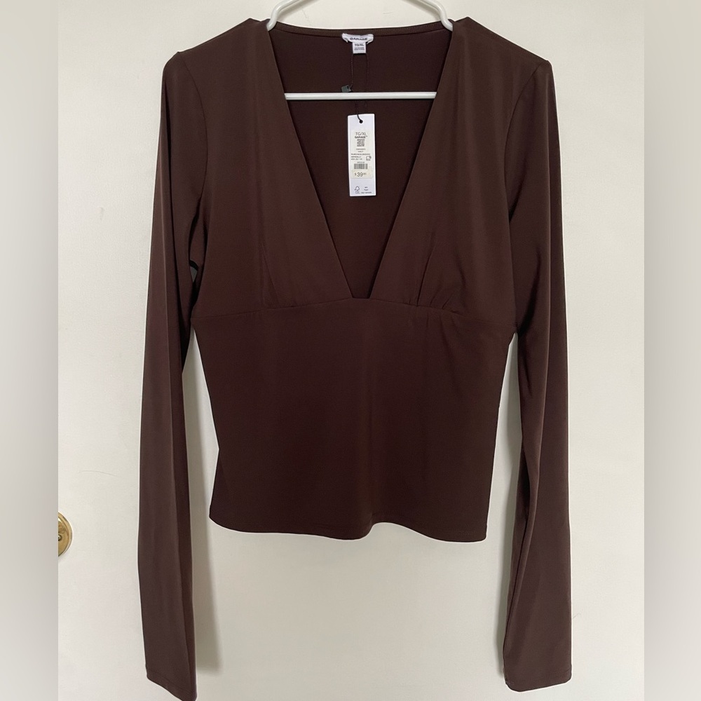 Garage Long Sleeve V-Neck Women’s Top - Brown, BUTTERY SOFT